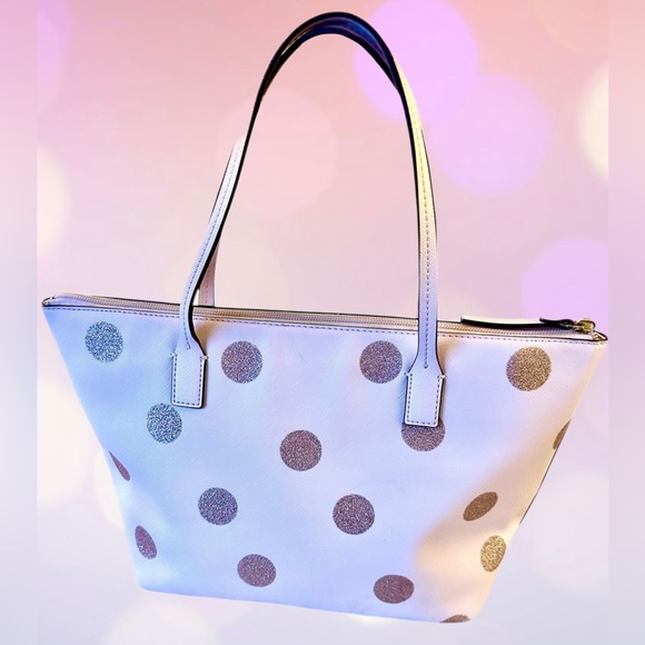 Kate Spade Haven Lane Hani Plum Dawn Glitter Polka Dots Tote - Picture 10 of 10